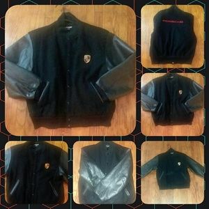 Men's leather and wool bomber jacket